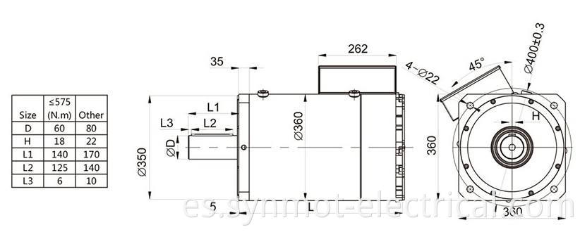 Synmot 360mm 75kw 480n.m 1500RPM AC Agua refrigerada el motor